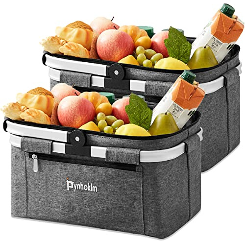 Pynhoklm Einkaufskorb kuhltaschen Korb mit Kühlfunktion Kühlkorb Einkaufstasche Klappkorb Isoliertasche Faltbar Picknickkorb-für Reisen/Picknick/Einkaufen