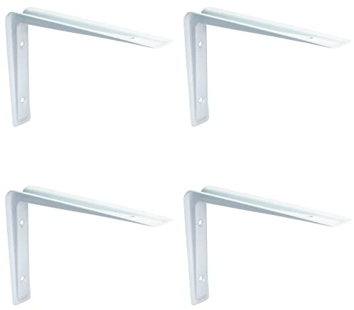 PRIOstahl Regalträger Stahlwinkel Regalwinkel Regalhalterung Regalkonsole Regalbodenträger - 4 x Träger 220 x 320 mm in Weiß für Regale Regalsystem Wand Winkel Wandregal Wandkonsole aus Stahl