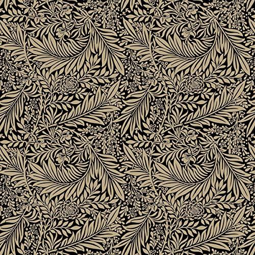 Cotton Fabric - William Morris Larkspur Ebony Black & Brown Taupe Floral - Craft Fabric Material Metre
