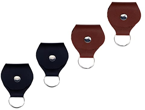 Woogim Gitarren-Plektrum-Schlüsselbundhalter für Gitarrenhalter, Leder-Aufbewahrungstasche, 4 Stück, Schwarz / Braun