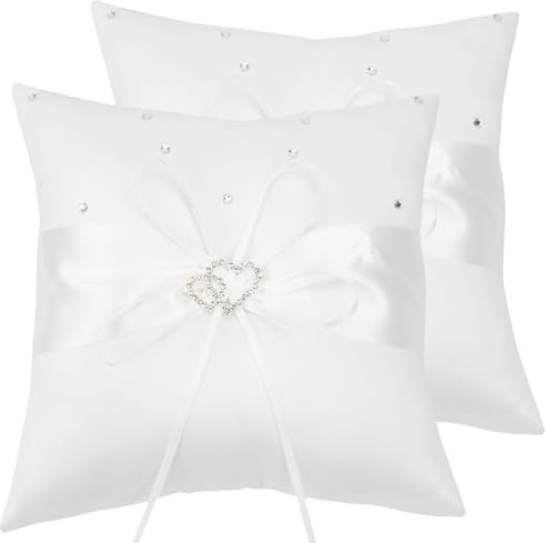 QIRMIZI 2 Pack Pearl Ring Pillow, Cushion, Bearer, Holder for Beach Wedding, Ceremony, Proposal