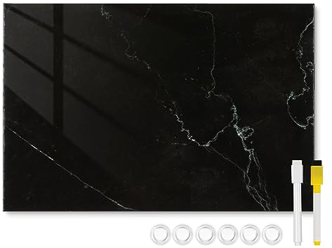 DOLLAR BOSS Lavagna magnetica, lavagna magnetica da parete 30 x 40 cm, lavagna bianca cancellabile, memoboard magnetica stampa marmo nero con 6 magneti e 2 penne