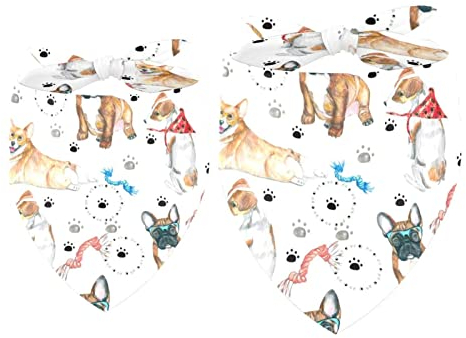 2er-Pack Hundehalstücher Corgi Französische Bulldogge Frineds und Fußabdrücke Mädchen-Jungen-Lätzchen, Hundeschal, Kopftuch, Zubehör für kleine, mittelgroße und große Hunde, Welpen, Katzen, Haustiere