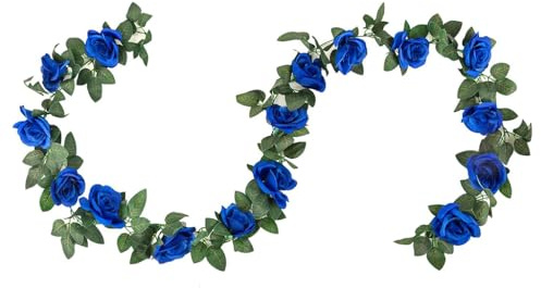 Abiyou Künstliche Blume Girlanden,1 Stück 220CM Rosen Girlanden Vintage,Rosarot Rosen Girlande,Künstliche Blumen Hängend,für Hochzeit,Zuhause,Küche,Außen,Innen,Zaun,Fensterbrett(Blau)