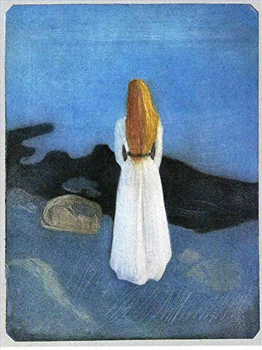 Toperfect Kunstgemälde, junge Frau am Ufer, 1896, Edvard Munch, einsam, Ölgemälde auf Leinwand, Wanddekoration 03, €50-2000, handgemalt von Lehrern der Kunstakademien