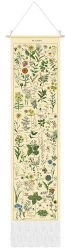Tegeme Vintage Tapestry 52 x 13 Inch, Long Vertical Wall Hanging Reference Illustrative Botanical Tassel Tapestry for Bedroom Living Room Home Decoration(Plants)