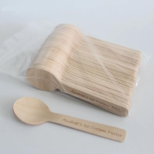 ZXH Personalized Custom Laser Engraved Wooden Mini Stirring Spoons for Handmade Ice Cream Cake Desserts Small Biodegradable Coffee Spoons Tea Spoons Eco Birch (50pcs)