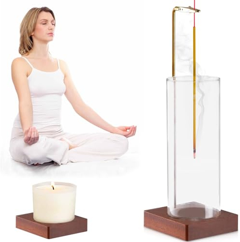Räucherstäbchen Halter, Holz umgedrehter Räuchergefäß, Räucherstäbchen mit Abnehmbarem Glas Aschefänger, Räucherstäbchenhalter für Meditation, Heimbüro, Zimmer deko, Wohnzimmer deko, Yoga deko