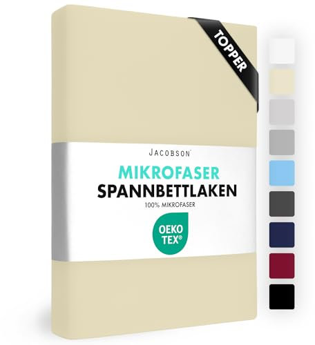 JACOBSON Spannbettlaken Topper 180x200-200x200, Premium Mikrofaser Spannbetttuch 160g/m², Bettlaken (Topper 180x200cm - 200x200cm, Natur)