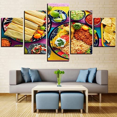 Wandkunst Leinwanddrucke 5 Stück Leinwand Bilder Moderne Wandbilder Wohnzimmer Wohnkultur Modulare Bilder 5 Teiliges Wandbild Essen Scharfe Soße Poster Malerei Kunstwerk 200 X 100 Cm -2Y2Q-E1O7-