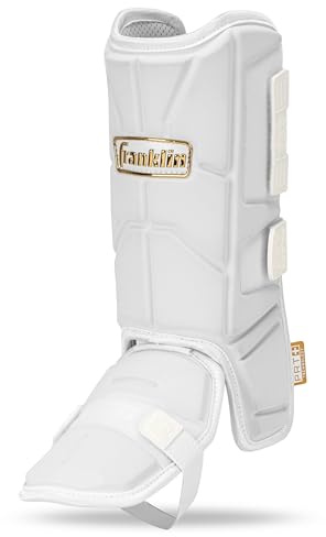 Franklin Sports Baseball + Softball Leg Guard - PRT Series Adult Shin + Foot Shield for Batting - Protective Leg + Ankle Guard with Toe Plate - Right Hand + Left Hand Hitters - White/Gold - One Size