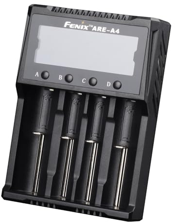 Fenix Are-A4 Akku Ladegerät, Intelligentes Multifunktions-Ladegerät mit 4 Ladeschächten und Display,für NI-MH/NI-Cd Akkus und AA AAA Mignon Micro