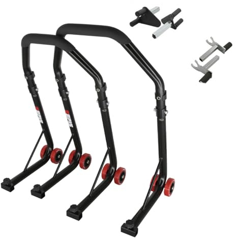 SEFIS D18 Motorradständer Set Vorder- und Hinterrad Motorradheber Serviceständer Front und Heck Motorrad montageständer ständer (Schwarz, V-Aufnahme / 2in1)