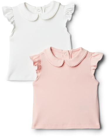 Amazon Essentials x Sofia Grainge Baby Girls Cotton Short-Sleeve Blouses with Ruffles, Pack of 2, Light Pink/White, 6-9 Months