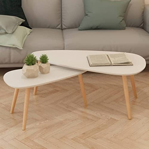 Xichuzi Beistelltisch-Set 2 STK Tabletttisch, Blumenhocker, Nachttisch, Couchtisch, Wohnzimmer, Nightstand, Kiefernholz Massiv Weiß