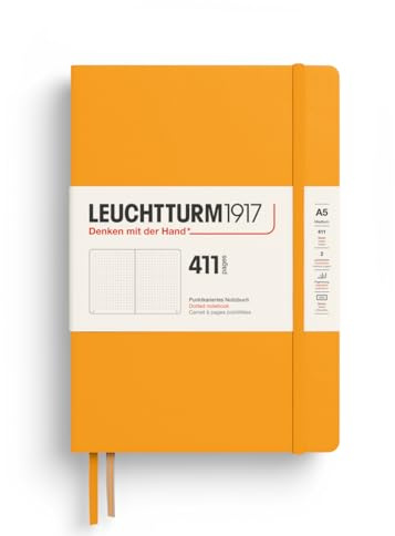 LEUCHTTURM1917 Notizbuch 411 Medium (A5), Hardcover, Rising Sun, Dotted | 411 nummerierte Seiten, 160 Seiten mehr als Standard, säurefreies 80 g/m² Papier, Bullet Journal & Tagebuch