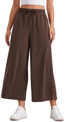 CRZ YOGA Pantaloni Capri Leggeri a Gamba Larga per Le Donne A Vita Alta Sciolto Marrone Caramello Caldo 42