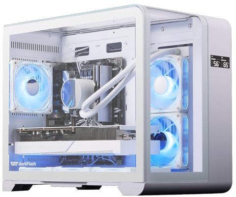 darkFlash MATX L280M Boîtier PC de Jeu avec écran, boîtier Micro-ATX à Trois côtés en Verre, Double Vue complète, 3 Ventilateurs PWM ARGB pré-installés, Compatible avec RTX 40, Blanc