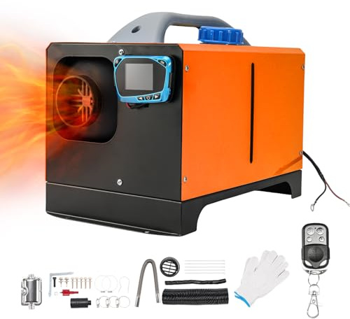 HALOYWB 5KW 12V Diesel Air Heater Portable Parking Heater w/Muffler, All-in-one Single Hole w/Remote Control, LCD Switch Monitor, 5L Tank for Car RV Boat Camper Indoors Orange Toolbox Style 01