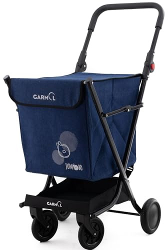 GARMOL Carro de la Compra Plegable 66 litros | Carro de la Compra 4 Ruedas Gran Capacidad | Carrito Compra 4 Ruedas Plegable Color Azul Marino