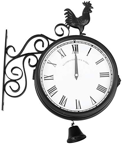 Sreuyong Outdoor Garden Wall Station Clock Double Sided Cockerel Vintage Retro Home Decor