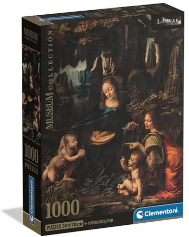 Clementoni - Puzzle 1000 Pezzi Arte per Adulti e Ragazzi, Museum Collection, Tema Vergine delle Rocce di Leonardo Da Vinci, con Poster Incluso, Compact Box, Idea Regalo Made in Italy, 50x70 cm, 39976