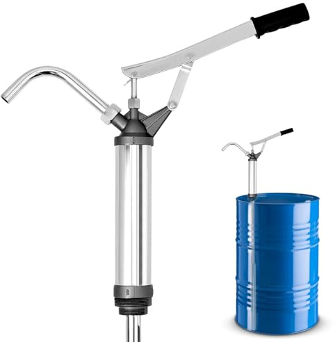 QWORK® Bomba de tambor de acción de palanca, tubo de succión telescópico autoajustable, para diésel, aceite lubricante, aceite de motor