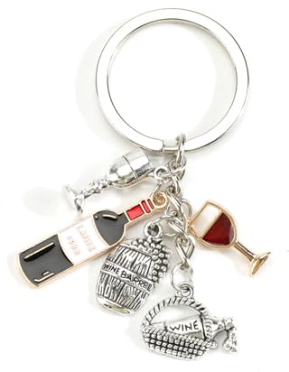 Gallkeat Schlüsselanhänger mit Rotwein Und Weinglas Edelstahl Schlüsselring für Handtasche Aesthetic Geschenk für Damen und Mädchen Silber aus Metall