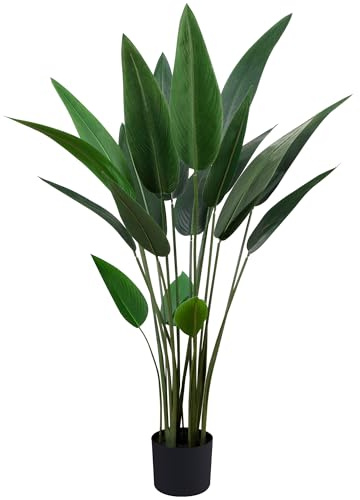 Pianta Artificiale Uccello del Paradiso 120 cm, Finta Strelitzia con 18 Foglie Banano, Decorazione Tropicale per Interni ed Esterni, Albero Artificiale in Vaso per Casa, Ufficio, Giardino