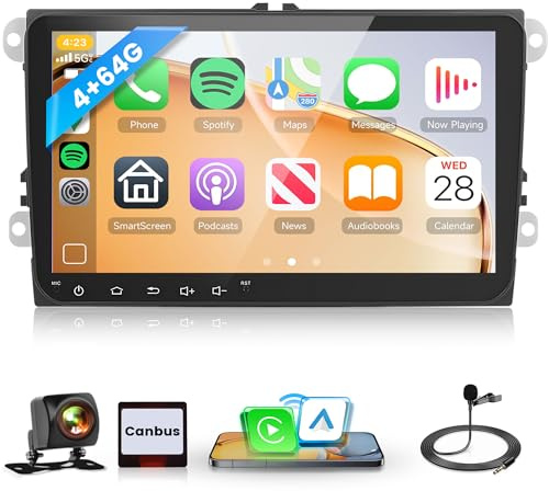 4G+64G 9'' Autoradio für VW Golf 5 Golf 6 Passat Polo Tiguan Touran Caddy Skoda SEAT Stereo Auto mit Wireless Carplay Android Auto Mirror Link Bluetooth FM/RDS/EQ GPS Navi WiFi SWC Rückfahrkamera