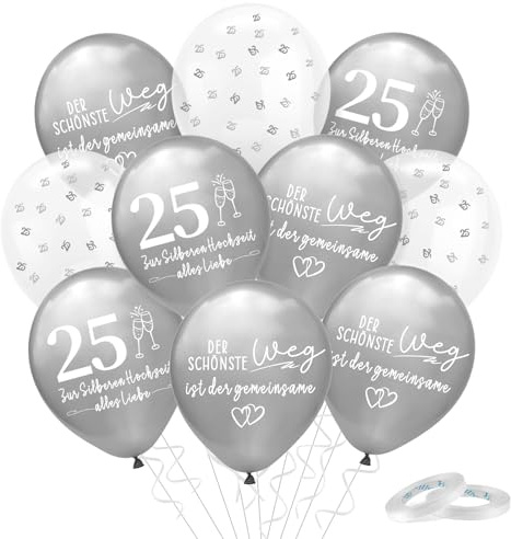 Cadimus 24 Stück Silberhochzeit Luftballons, 12 Zoll Ballons Silber Metallic, Helium Ballons 25 Silberhochzeit, Luftballons Silber Konfetti, für 25. Jubiläum Deko