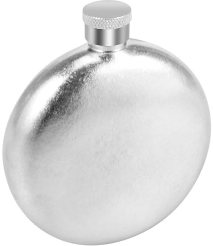 Harupink Flasque de 160 ml avec couvercle sceau, anti-fuite, bouteille de poche portable pour whisky, rhum, vodka, ensemble de bouteilles rondes pour hommes et femmes, argent (160 ml)