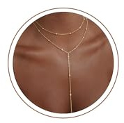 Turandoss Lång halsbandskedja i guld för kvinnor, delikat, 14K guldpläterad Y-halskedja i flera rader, pärlor/kubisk zirkonia, korshalsband, trendiga smycken för kvinnor, guld, 38.1 cm, Koppar