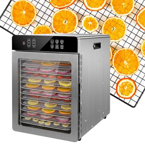 XEEAOFE Commercial Food Dehydrator Machine 12-Tray, 86-194℉ Temperature Control, 24H Timer, LED Display, Stainless Steel Dehydrator for Meat Jerky Beef Fruit Herb 220V