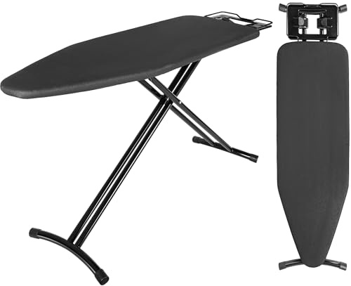 FREEAMG 120x38CM Table à Repasser Pliable, Planche à Repasser avec Housse Résistante à Chaleur, Support en Fer, Pieds Antidérapants, Réglable en Hauteur 72-92CM (Noir)