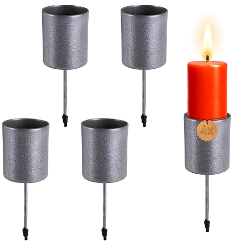 matches21 HOME & HOBBY Kerzenhalter 4er Set Metall Silber Ø 3,3 cm mit Stab - Adventskranz Kerzentüllen für Stabkerzen