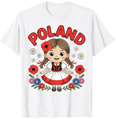 Cute Poland Girl Traditional Folk Dress with Flowers Kids T-Shirt