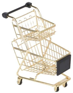 FUNNETOYU Mini Two-tier Alloy Shopping Cart with Electroplating Pretend Play Trolley for Role Play Trolley Playset Enhances Imagination and Cognitive Skills Easy to Move Flat Surfaces