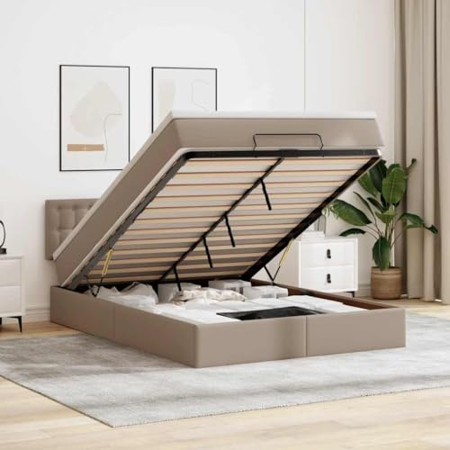 Qnhdfrt Ottoman-Bett Cappuccino-Braun 140x190 cm mit Taschenfederkern-Matratze & Kunstleder-Optik großer Stauraum hydraulischer Lift Mechanismus Jugendzimmer & Gästezimmer