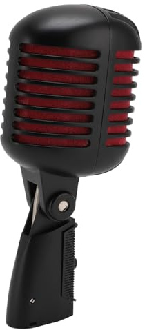 Bewinner Retro Dynamisk Sångmikrofon, Zinklegeringsmikrofon i Vintagestil med Självspännande Roterande Stativ, Kardioidmönster för KTV, Scen, Inspelningsstudio (Svart)