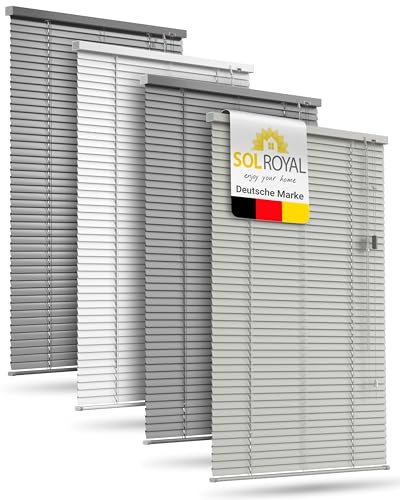 Sol Royal Alu Jalousie Fenster ohne Bohren innen mit Klemmträger | 80x175cm 80cm breit Hellgrau Matt Aluminium 25mm Lamellenrollo Sonnenschutz Jalousien Sichtschutz Rollo Innenjalousie JA2