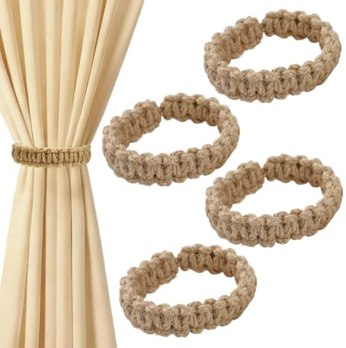 YIPFEN 4 pezzi fermatenda boho intrecciati Fermatenda per tende fatti a mano senza foratura per soggiorno, camera da letto, ufficio