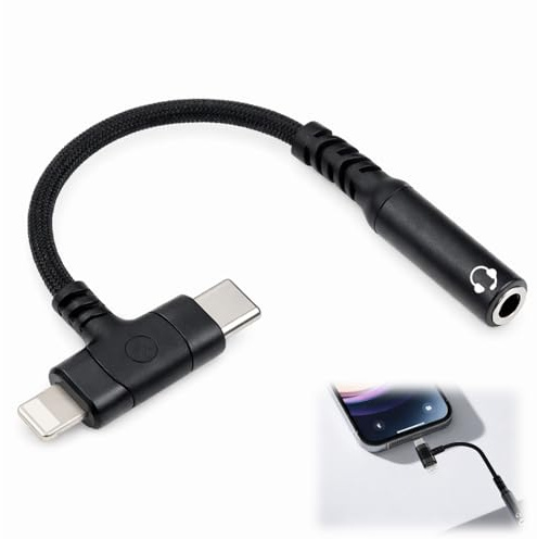 BaZuyunMd Adaptateur audio 2 en 1, USB-C et Lightning vers jack 3,5 mm, compatible avec iPhone, Samsung, Google Pixel, MacBook, avec puce DAC, noir