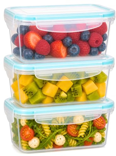 edihome, Recipientes Herméticos para Alimentos, 3 Piezas 1L, Recipientes de Plástico, sin BPA,Aptos para Microondas, Congelador y Lavavajillas, Fiambrera Hermética (1 L)