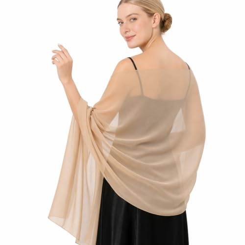 Bekecidi Étole Femme Chic Champagne Doré, Chale Mariage Mousseline Douce, Foulard Soie 175x70cm, Étole pour Robe Soirée, Grand Foulard Femme Cadeau, Accessoire Mode Idéal Cadeau Anniversaire Maman