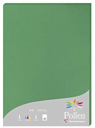 Clairefontaine 14223C — Schachtel mit 50 Blatt — A4-Format (21 x 29,7 cm) — 160 g/m² — baumgrüne Farbe — Einladungspapier — Veranstaltungen und Korrespondenz — Pollen-Serie — hochwertiges glattes Papier