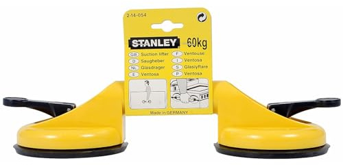 STANLEY 2-14-054 Ventouse en Caoutchouc avec 2 Têtes Ø 120 mm - Force Portante 60 kg Soit 30 Par Tete - Verrouillage Par deux leviers Oscillants - Compacte et Légère -Poignée Large Antidérapante