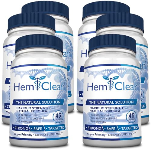 Hemclear for Hemorrhoids - Vegan, 100% Natural Formula for Hemorrhoid Relief & Vascular Health - Maximum Strength 6 Bottles