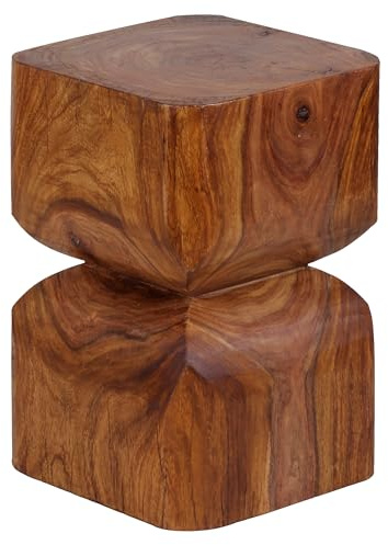 FineBuy Beistelltisch 30x30x45 cm Sheesham Vollholz, Blumentisch | rustikaler Dekotisch mit abgerundeten Kanten, kleiner Holztisch als Anstelltisch fürs Sofa, handgefertigt