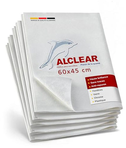 ALCLEAR 950002_5 Mikrofaser Scheibentuch Set, 5er-Pack 60×45 cm, Glastücher | Fenstertücher, streifenfrei, fusselfrei, spart Zeit ohne Nachtrocknen, designed in Germany, für Haushalt & Autoscheiben
